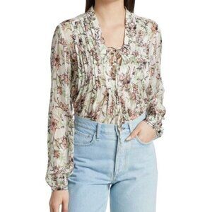 Rag & Bone Long Sleeves V Neck Sachi Floral Lattice Top Women Size XS NWT
